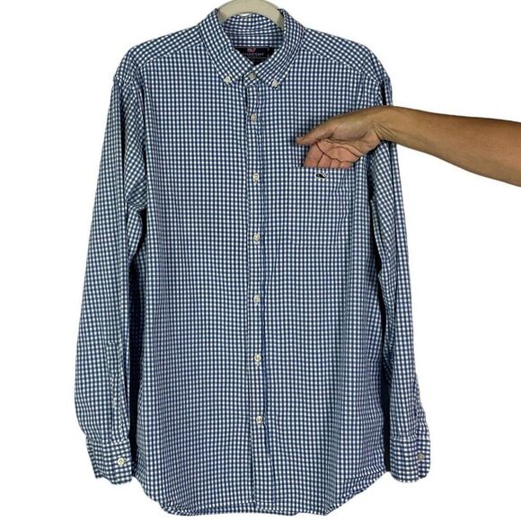 Vineyard Vines Classic Fit Tucker Shirt Long Sleeve Blue Gingham Cotton/Spandex - Picture 3 of 11